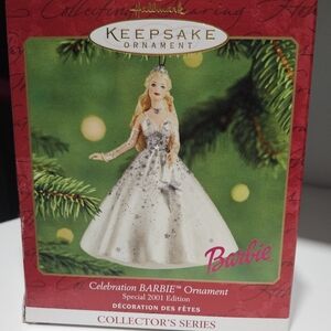 Barbie holiday ornament new! White and silver dress